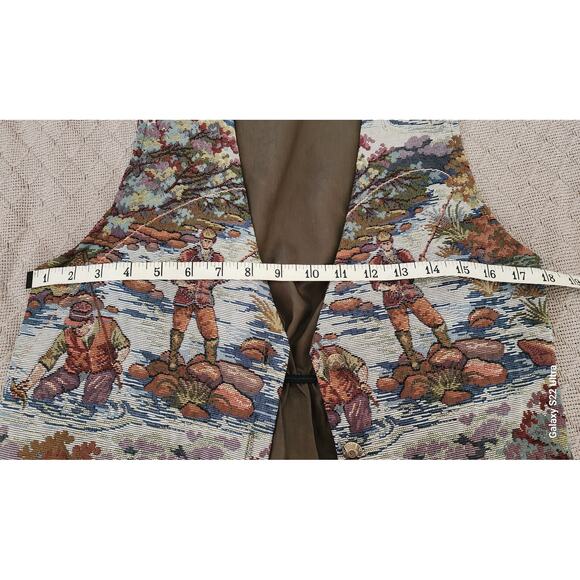 Backroad Blues Vtg Tapestry Novelty Print Bass Fly Fishing Tapestry Vest W Small - Picture 4 of 8
